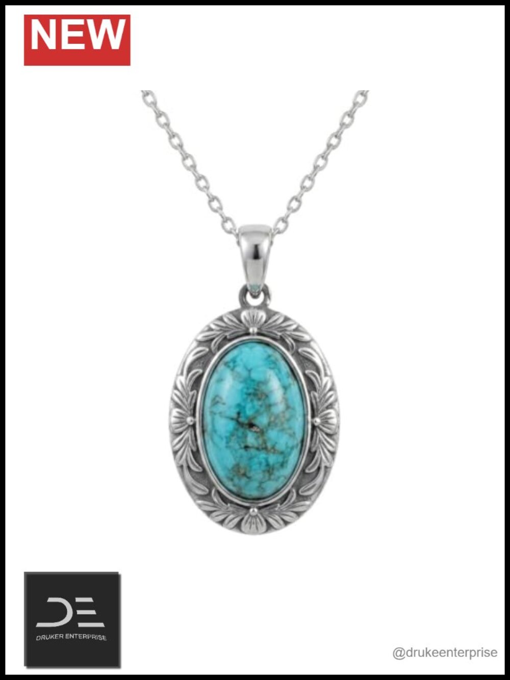 925 Sterling Silver Vintage Oval Gemstone Pendant Necklace Women Boho Gift